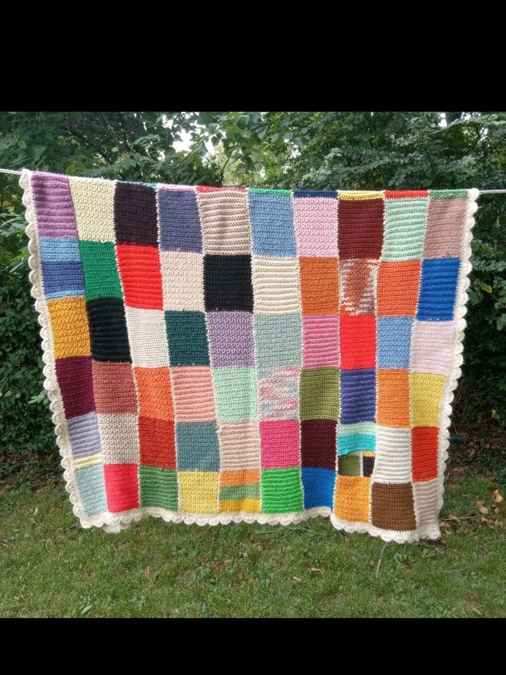 Vtg Handmade Multicolor Patchwork Crochet Blanket - Home Bedding